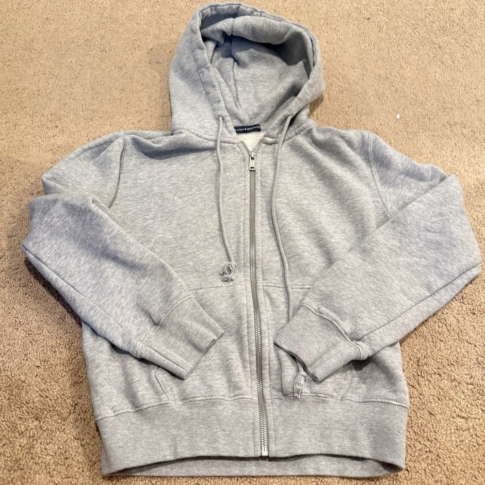 Brandy Melville Full Zip Hoodie Gray Fleece Sweatshirt One Size MDA110Z-Z094XS